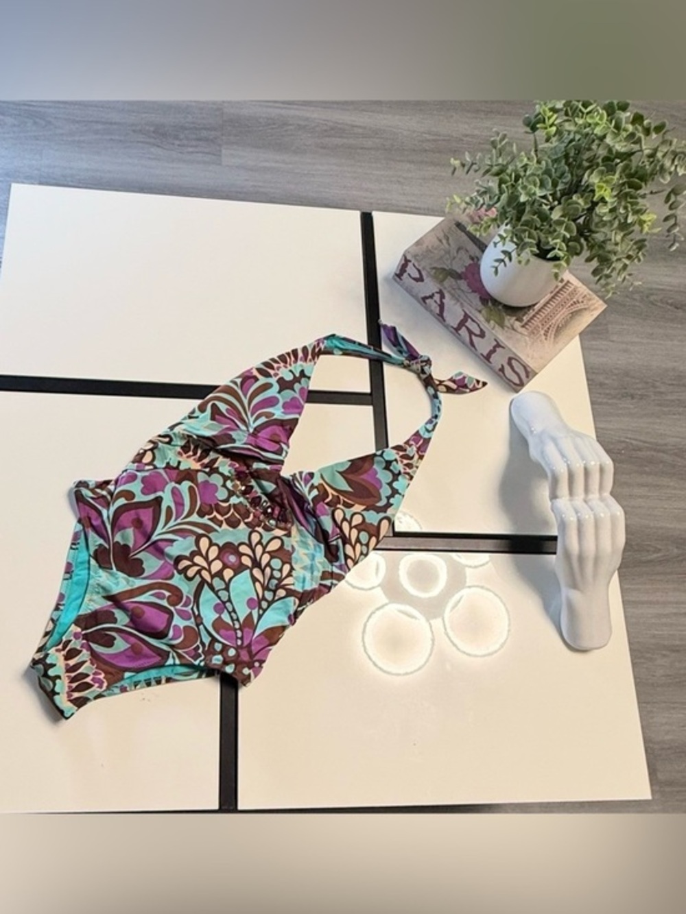 Zingara Luxury One-Piece Swimsuit - Jeweled Halter Neck - Italian Fabric Size 2